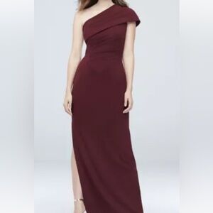 David’s Bridal Ruched one-shoulder stretch crepe dress